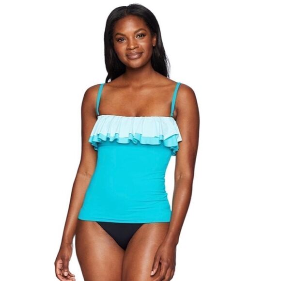 Bleu Rod Beattie NWT Double Ruffle Tankini Swimsuit Top in Summer Teal Size 6 - Picture 4 of 8